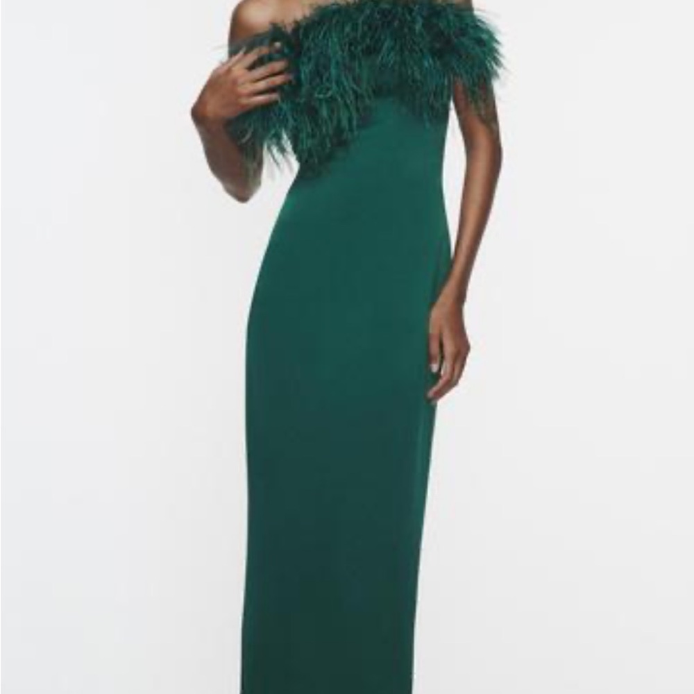 Zara Emerald Green Satin Feather Dress